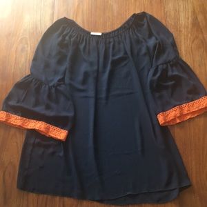 Navy dress with orange trim